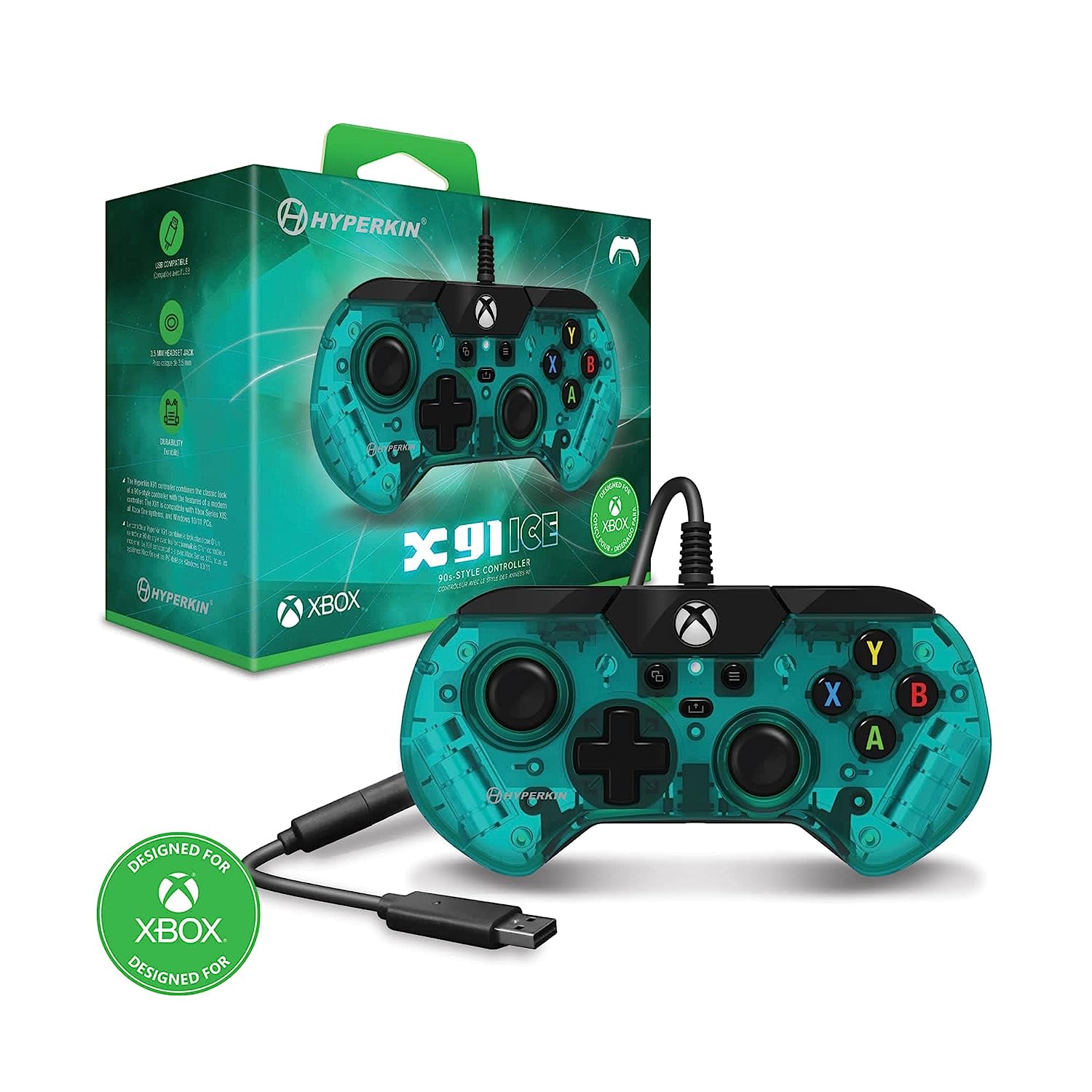 Hyperkin X91 Ice Wired Controller for Xbox Series X | S/Xbox One/Windows 10/11 - Officially Licensed By Xbox (Aqua Green) Best Price